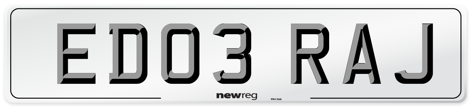 ED03 RAJ Number Plate from New Reg